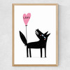 Wolf Balloon Love Medium Oak Frame