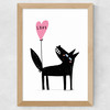 Wolf Balloon Love Wide Oak Frame