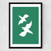 Love Birds In Green Medium Black Frame