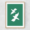 Love Birds In Green Narrow Oak Frame
