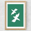 Love Birds In Green Wide Oak Frame