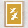 Love Birds In Mustard Wide Oak Frame