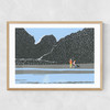 Blue Beach Coastline Sea Collage With People And Dog Narrow Oak Frame