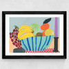 Still Life Colourful Fruit Bowl Collage Wide Black Frame