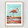 Flamingo on Holiday Narrow Oak Frame