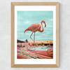 Flamingo on Holiday Wide Oak Frame
