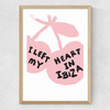 I Left My Heart In Ibiza (Pink and Oak) Medium Oak Frame