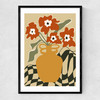 Retro Checkered Flower Pot Narrow Black Frame