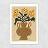 Vintage Flower Vase With Check Unframed Print