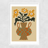 Vintage Flower Vase With Check Narrow White Frame