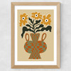 Vintage Flower Vase With Check Wide Oak Frame