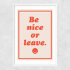 Be Nice Or Leave Narrow White Frame