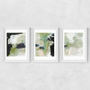 Green Abstract Triptych Wide White Frame