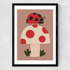 Ladybird And Mushroom Medium Black Frame