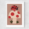 Ladybird And Mushroom Medium White Frame