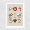 Animal Safari In Stone Narrow White Frame
