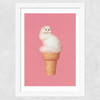 Cat Ice Cream Wide White Frame