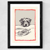 Dog With Plate Wide Black Frame