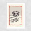 Dog With Plate Narrow White Frame