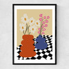 Two Blooming Pottery Narrow Black Frame