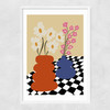 Two Blooming Pottery Narrow White Frame