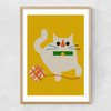 Cat With Yarn Narrow Oak Frame