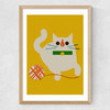 Cat With Yarn Medium Oak Frame