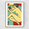 Geisha with cats Matchbox Narrow Oak Frame