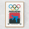 Moscow Olympics Cycling Matchbox Label Narrow Oak Frame