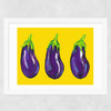 Aubergines on Yellow Wide White Frame