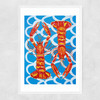 Langoustines on Blue Wavey Narrow White Frame