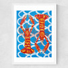 Langoustines on Blue Wavey Medium White Frame