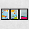 Red Poppies Field Abstract Triptych Wide Black Frame