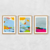 Red Poppies Field Abstract Triptych Medium Oak Frame