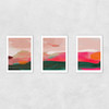 Green and Pink Abstract Triptych Unframed Print