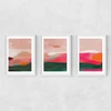 Green and Pink Abstract Triptych Medium White Frame