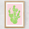 Linocut Cacti Wide Oak Frame