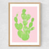 Linocut Cacti Medium Oak Frame