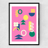 Retro 90s Shapes in Pink Narrow Black Frame