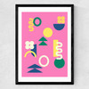 Retro 90s Shapes in Pink Medium Black Frame