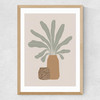 Two Brown Vases And Green Plant Medium Oak Frame