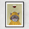 Raincoat Cat With Wineglass Narrow Black Frame