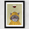 Raincoat Cat With Wineglass Wide Black Frame