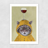 Raincoat Cat With Wineglass Unframed Print