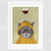 Raincoat Cat With Wineglass Wide White Frame