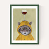 Raincoat Cat With Wineglass