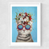 Flower Cat Medium White Frame