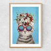Flower Cat Narrow Oak Frame