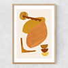 Abstract Collage With Warm Shapes Narrow Oak Frame