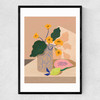 Flowers Lemon Papaya Narrow Black Frame